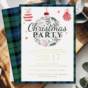 Invitación Con Relieve Metalizado Fiesta de Navidad de Cuadros Rústicos Tartán Dorad