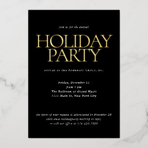 Invitación Con Relieve Metalizado Fiesta de Navidad de Empresa Corporativa Negra Ele