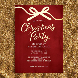 Invitación Con Relieve Metalizado Fiesta de Navidad de la Oficina Festiva del Arco 
