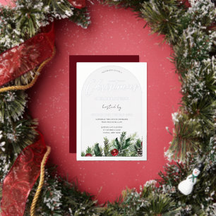 Invitación Con Relieve Metalizado Fiesta de Navidad de Oficina Arco de Plata