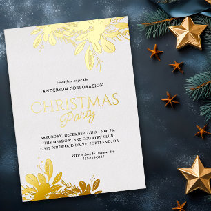 Invitación Con Relieve Metalizado Fiesta de Navidad de Oficina con Verde de Hoja de
