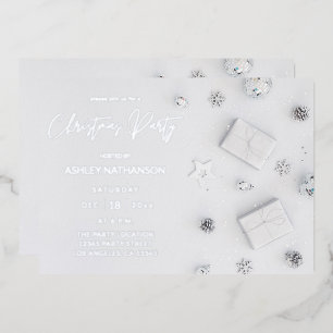 Invitación Con Relieve Metalizado Fiesta de Navidad de Pino Blanco
