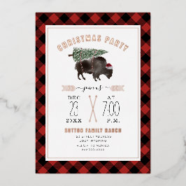 Invitación Con Relieve Metalizado Fiesta de Navidad del árbol de Navidad de Plaid Bi