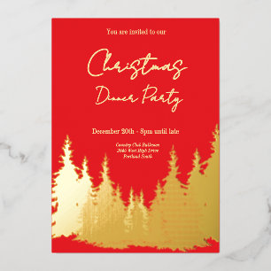 Invitación Con Relieve Metalizado Fiesta de Navidad del árbol de pino rojo con hoja