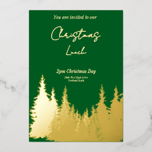 Invitación Con Relieve Metalizado Fiesta de Navidad del árbol de pino verde con lámi