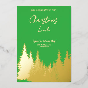 Invitación Con Relieve Metalizado Fiesta de Navidad del árbol de pino verde con lámi
