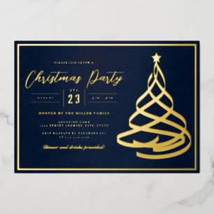 Invitación Con Relieve Metalizado Fiesta de Navidad del Árbol Elegante de Oro de la 