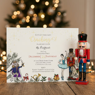 Invitación Con Relieve Metalizado Fiesta de Navidad del Cascanueces Festivo Marfil