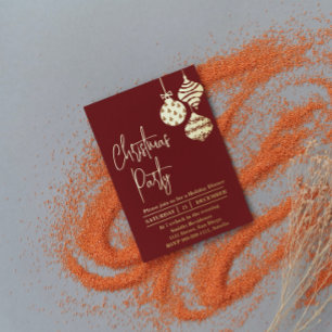 Invitación Con Relieve Metalizado Fiesta de Navidad Dorado Rojo