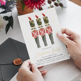 Invitación Con Relieve Metalizado Fiesta de Navidad Elegante Cascanueces Dorado