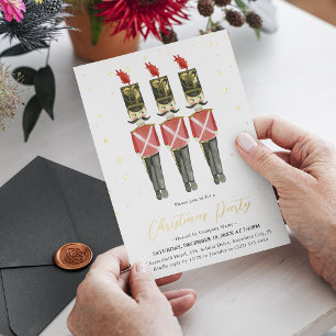 Invitación Con Relieve Metalizado Fiesta de Navidad Elegante Cascanueces Dorado