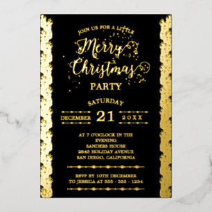 Invitación Con Relieve Metalizado Fiesta de Navidad elegante con papel de oro