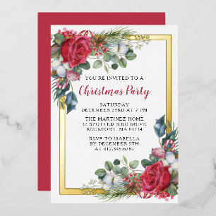 Invitación Con Relieve Metalizado Fiesta de Navidad Elegante Dorada