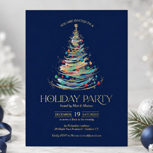 Invitación Con Relieve Metalizado Fiesta de Navidad Elegante en Azul