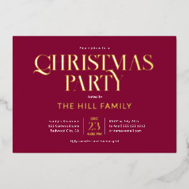 Invitación Con Relieve Metalizado Fiesta de Navidad Elegante Rojo