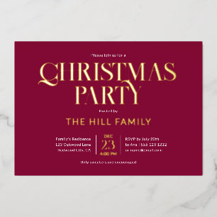 Invitación Con Relieve Metalizado Fiesta de Navidad Elegante Rojo