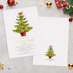 Invitación Con Relieve Metalizado Fiesta de Navidad Festivo Árbol Verde Rojo Oro Rea