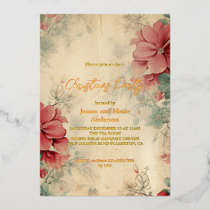 Invitación Con Relieve Metalizado Fiesta de Navidad Floral de Invierno Acogedor