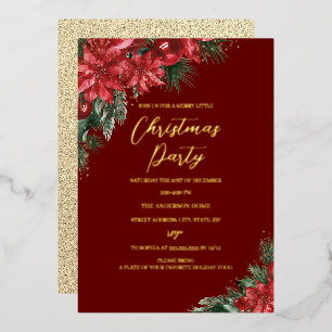 Invitación Con Relieve Metalizado Fiesta de Navidad Foliaje Festivo Rojo Dorado