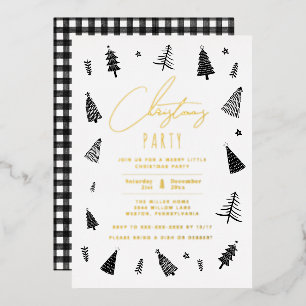 Invitación Con Relieve Metalizado Fiesta de Navidad minimalista en blanco y negro