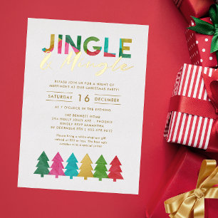 Invitación Con Relieve Metalizado Fiesta de Navidad moderna y colorida para charlar