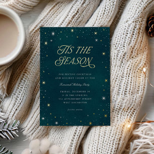 Invitación Con Relieve Metalizado Fiesta de Navidad Noche Estrellada Brillante 'Tis