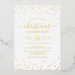 Invitación Con Relieve Metalizado Fiesta de Navidades blancos Confetti Gold