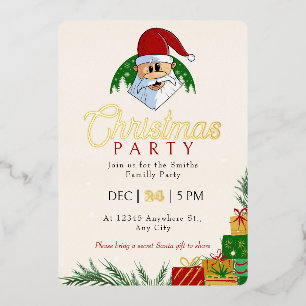 Invitación Con Relieve Metalizado Fiesta de Navidades bonitos Santa Festive Elegante
