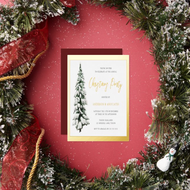 Invitación Con Relieve Metalizado Fiesta de Navidades corporativos de Snowy Tree Gol (in situ)