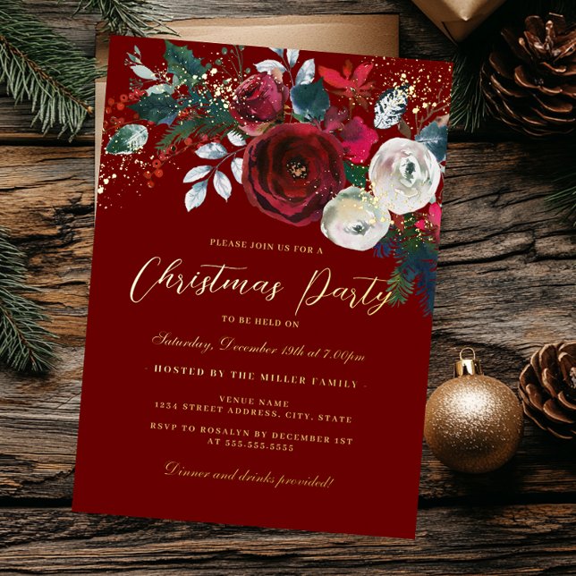 Invitación Con Relieve Metalizado Fiesta de Navidades de Foliage de Jolly Gold Spark (Subido por el creador)