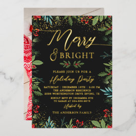 Invitación Con Relieve Metalizado Fiesta de Navidades de fotos brillantes y merry de