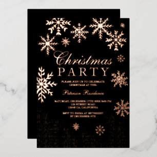 Invitación Con Relieve Metalizado Fiesta de Navidades de invierno negro de pino con 
