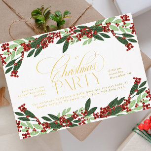 Invitación Con Relieve Metalizado Fiesta de Navidades de la elegancia botánica encan