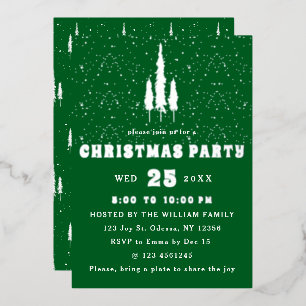 Invitación Con Relieve Metalizado Fiesta de Navidades de Nieve en Pine Trees