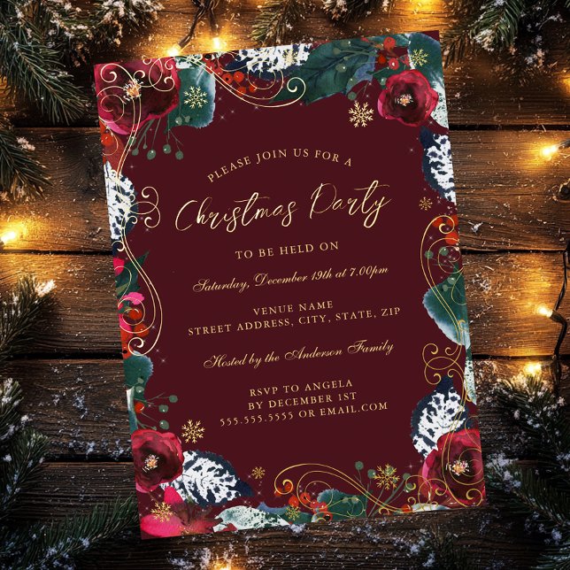 Invitación Con Relieve Metalizado Fiesta de Navidades de Swirl Red Gold Green (Subido por el creador)