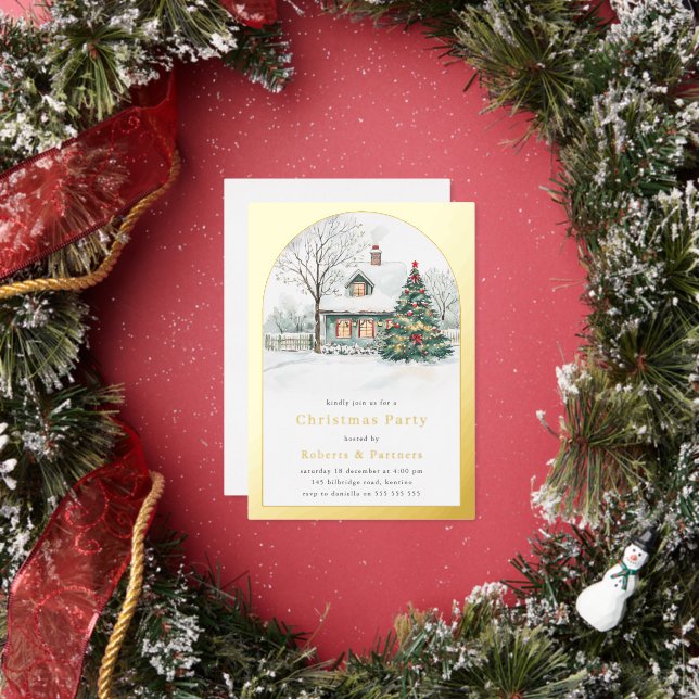 Invitación Con Relieve Metalizado Fiesta de Navidades del Arco de Relieve metalizado (in situ)