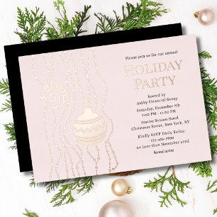 Invitación Con Relieve Metalizado Fiesta  de Navidades Elegantes Rosa