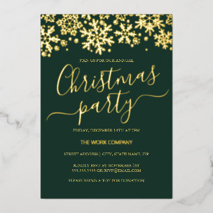 Invitación Con Relieve Metalizado Fiesta de Navidades Empresariales Verdes Snowflake
