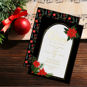 Invitación Con Relieve Metalizado Fiesta de Navidades Festividades de Poinsettias Pi