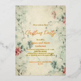 Invitación Con Relieve Metalizado Fiesta de Navidades florales de invierno acogedor
