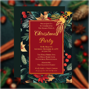 Invitación Con Relieve Metalizado Fiesta de Navidades florales de Poinsettia en vaca