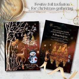 Invitación Con Relieve Metalizado Fiesta de Navidades forestales de Woodland encanta