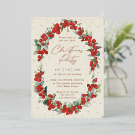 Invitación Con Relieve Metalizado Fiesta de Navidades Luxe Red Berry + Eucalyptus