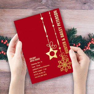 Invitación Con Relieve Metalizado Fiesta de Nochebuena de Casa Abierta de Oro