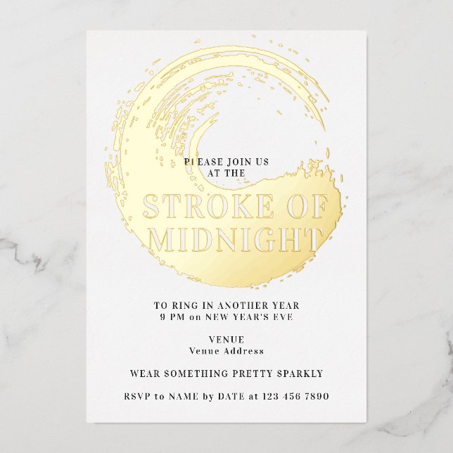 Invitación Con Relieve Metalizado Fiesta de Nochevieja al Sonar la Medianoche (Anverso)