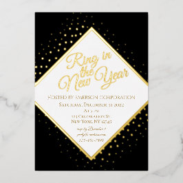 Invitación Con Relieve Metalizado Fiesta de Nochevieja Brillo Negro y Dorado