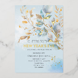 Invitación Con Relieve Metalizado Fiesta de Nochevieja con acuarela 