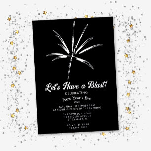 Invitación Con Relieve Metalizado Fiesta de Nochevieja con Fuegos Artificiales de Pl