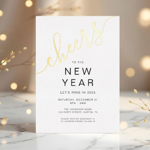 Invitación Con Relieve Metalizado Fiesta de Nochevieja con Letra Elegante
