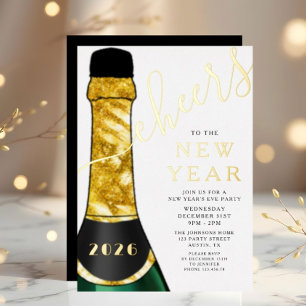 Invitación Con Relieve Metalizado Fiesta de Nochevieja de Champán Elegante